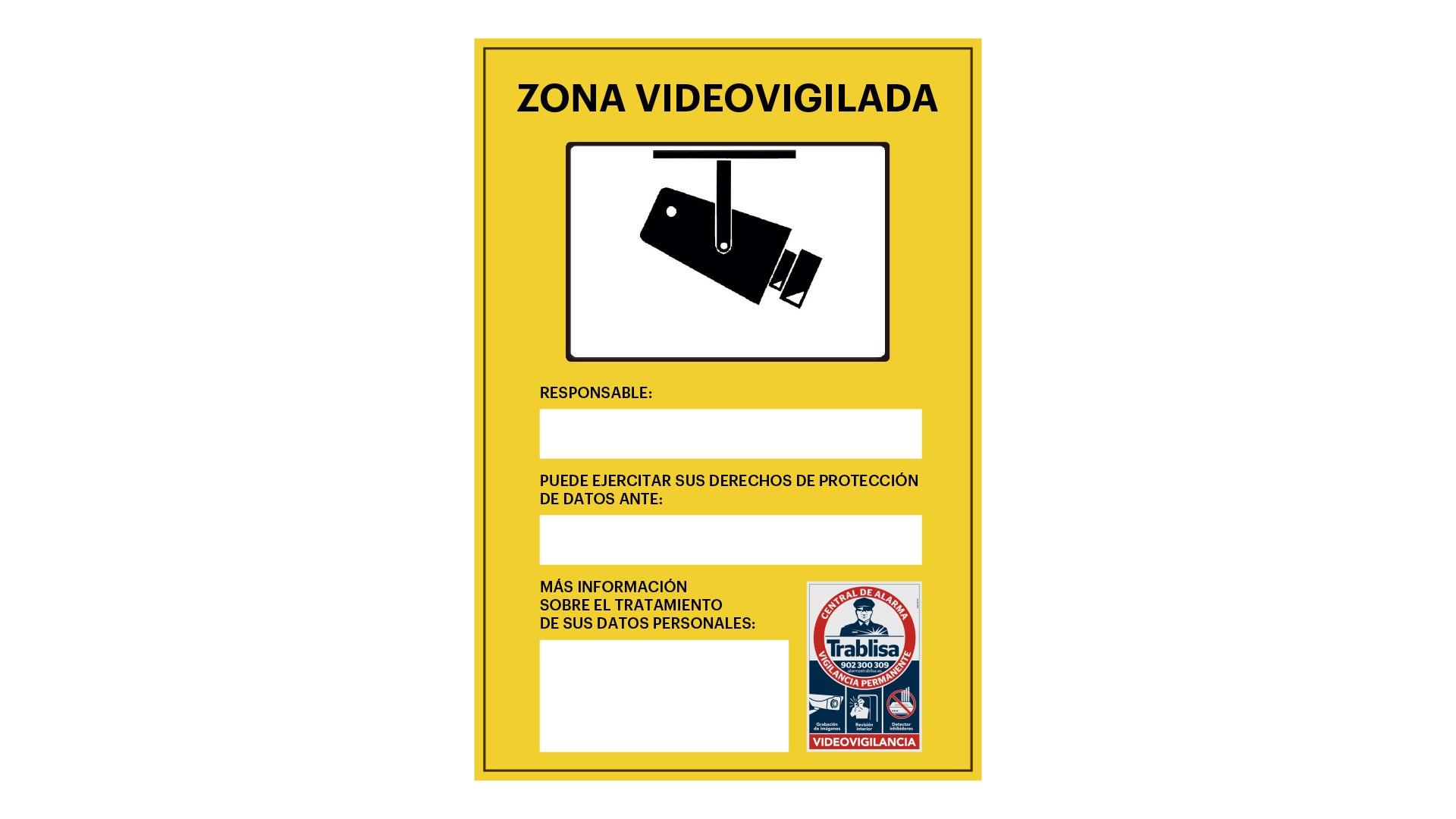 Cartel videovigilancia - Placa zona videovigilada – Carteles cámara  vigilancia 20x15 cm - Amarillo Interior-Exterior - PVC (1 Pieza Cartel  Videovigilancia) - Soy Seguridad Privada